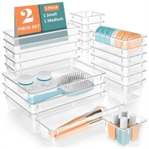 TEKCOOL Set of 2 Drawer Organiser/Unbreakable Drawer Organizer/Dressing Table Organizer/Multi-Purpose Storage Boxes/Drawer Divider Tray for Kitchen/Bedroom/Office - (Clear Transparent)  Amazon.in